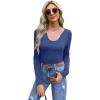 imageWIHOLL Womens Long Sleeve Shirts Basic Casual Tops Fall Fashion Slim Fitted Y2k Tops Clothes 2024Dark Blue