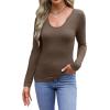 imageWIHOLL Womens Long Sleeve Shirts Basic Casual Tops Fall Fashion Slim Fitted Y2k Tops Clothes 2024Dark Khaki