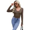imageWIHOLL Womens Long Sleeve Shirts Basic Casual Tops Fall Fashion Slim Fitted Y2k Tops Clothes 2024Dark Khaki