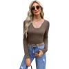 imageWIHOLL Womens Long Sleeve Shirts Basic Casual Tops Fall Fashion Slim Fitted Y2k Tops Clothes 2024Dark Khaki
