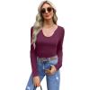 imageWIHOLL Womens Long Sleeve Shirts Basic Casual Tops Fall Fashion Slim Fitted Y2k Tops Clothes 2024Dark Purple