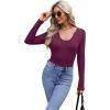 imageWIHOLL Womens Long Sleeve Shirts Basic Casual Tops Fall Fashion Slim Fitted Y2k Tops Clothes 2024Dark Purple