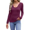 imageWIHOLL Womens Long Sleeve Shirts Basic Casual Tops Fall Fashion Slim Fitted Y2k Tops Clothes 2024Dark Purple