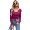 imageWIHOLL Womens Long Sleeve Shirts Basic Casual Tops Fall Fashion Slim Fitted Y2k Tops Clothes 2024Magenta