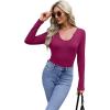 imageWIHOLL Womens Long Sleeve Shirts Basic Casual Tops Fall Fashion Slim Fitted Y2k Tops Clothes 2024Magenta