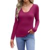 imageWIHOLL Womens Long Sleeve Shirts Basic Casual Tops Fall Fashion Slim Fitted Y2k Tops Clothes 2024Magenta