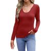 imageWIHOLL Womens Long Sleeve Shirts Basic Casual Tops Fall Fashion Slim Fitted Y2k Tops Clothes 2024Red