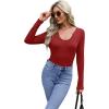 imageWIHOLL Womens Long Sleeve Shirts Basic Casual Tops Fall Fashion Slim Fitted Y2k Tops Clothes 2024Red
