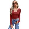imageWIHOLL Womens Long Sleeve Shirts Basic Casual Tops Fall Fashion Slim Fitted Y2k Tops Clothes 2024Red