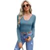 imageWIHOLL Womens Long Sleeve Shirts Basic Casual Tops Fall Fashion Slim Fitted Y2k Tops Clothes 2024Turquoise