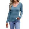 imageWIHOLL Womens Long Sleeve Shirts Basic Casual Tops Fall Fashion Slim Fitted Y2k Tops Clothes 2024Turquoise