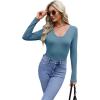 imageWIHOLL Womens Long Sleeve Shirts Basic Casual Tops Fall Fashion Slim Fitted Y2k Tops Clothes 2024Turquoise