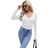 imageWIHOLL Womens Long Sleeve Shirts Basic Casual Tops Fall Fashion Slim Fitted Y2k Tops Clothes 2024White