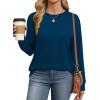 imageWIHOLL Womens Long Sleeve Shirts Loose Fits Fall Outfits Basic Casual Tunic Tops Crewneck ClothesNavy