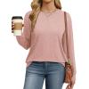 imageWIHOLL Womens Long Sleeve Shirts Loose Fits Fall Outfits Basic Casual Tunic Tops Crewneck ClothesPink