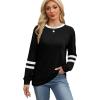 imageWIHOLL Womens Long Sleeve Shirts Loose Fits Fall Outfits Basic Casual Tunic Tops Crewneck ClothesStripes Black