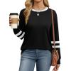 imageWIHOLL Womens Long Sleeve Shirts Loose Fits Fall Outfits Basic Casual Tunic Tops Crewneck ClothesStripes Black