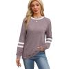 imageWIHOLL Womens Long Sleeve Shirts Loose Fits Fall Outfits Basic Casual Tunic Tops Crewneck ClothesStripes Coffee
