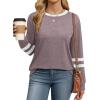 imageWIHOLL Womens Long Sleeve Shirts Loose Fits Fall Outfits Basic Casual Tunic Tops Crewneck ClothesStripes Coffee