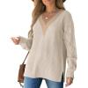 imageWIHOLL Womens Sweaters Lace V Neck Pullover Sweaters Loose Long Sleeve Tops