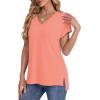 imageWIHOLL Womens Tops Basic Summer V Neck T Shirts Short Sleeve Dressy Casual Loose Fit Cute Tee Clothes Trendy Fashion Outfits0coral