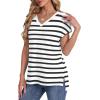 imageWIHOLL Womens Tops Basic Summer V Neck T Shirts Short Sleeve Dressy Casual Loose Fit Cute Tee Clothes Trendy Fashion Outfits1black Stripe