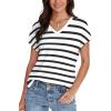imageWIHOLL Womens Tops Basic Summer V Neck T Shirts Short Sleeve Dressy Casual Loose Fit Cute Tee Clothes Trendy Fashion Outfits1black Stripe