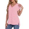 imageWIHOLL Womens Tops Basic Summer V Neck T Shirts Short Sleeve Dressy Casual Loose Fit Cute Tee Clothes Trendy Fashion Outfits1pink Stripe