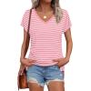 imageWIHOLL Womens Tops Basic Summer V Neck T Shirts Short Sleeve Dressy Casual Loose Fit Cute Tee Clothes Trendy Fashion Outfits1pink Stripe