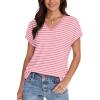 imageWIHOLL Womens Tops Basic Summer V Neck T Shirts Short Sleeve Dressy Casual Loose Fit Cute Tee Clothes Trendy Fashion Outfits1pink Stripe