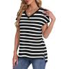 imageWIHOLL Womens Tops Basic Summer V Neck T Shirts Short Sleeve Dressy Casual Loose Fit Cute Tee Clothes Trendy Fashion Outfits1white Stripe