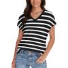 imageWIHOLL Womens Tops Basic Summer V Neck T Shirts Short Sleeve Dressy Casual Loose Fit Cute Tee Clothes Trendy Fashion Outfits1white Stripe