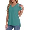 imageWIHOLL Womens Tops Basic Summer V Neck T Shirts Short Sleeve Dressy Casual Loose Fit Cute Tee Clothes Trendy Fashion Outfits2turquoise