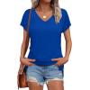 imageWIHOLL Womens Tops Basic Summer V Neck T Shirts Short Sleeve Dressy Casual Loose Fit Cute Tee Clothes Trendy Fashion Outfits3blue