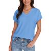 imageWIHOLL Womens Tops Basic Summer V Neck T Shirts Short Sleeve Dressy Casual Loose Fit Cute Tee Clothes Trendy Fashion Outfits3light Blue
