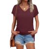 imageWIHOLL Womens Tops Basic Summer V Neck T Shirts Short Sleeve Dressy Casual Loose Fit Cute Tee Clothes Trendy Fashion Outfits3rust Red