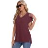 imageWIHOLL Womens Tops Basic Summer V Neck T Shirts Short Sleeve Dressy Casual Loose Fit Cute Tee Clothes Trendy Fashion Outfits3rust Red