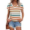 imageWIHOLL Womens Tops Basic Summer V Neck T Shirts Short Sleeve Dressy Casual Loose Fit Cute Tee Clothes Trendy Fashion Outfits4orange Striped