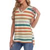 imageWIHOLL Womens Tops Basic Summer V Neck T Shirts Short Sleeve Dressy Casual Loose Fit Cute Tee Clothes Trendy Fashion Outfits4orange Striped