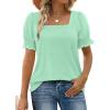 imageWIHOLL Tops for Women Summer Casual Ruffle Trim Sleeve Square Neck T Shirts1aqua