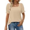 imageWIHOLL Tops for Women Summer Casual Ruffle Trim Sleeve Square Neck T Shirts1beige