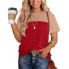imageWIHOLL Womens Fashion 2025 Color Block Shirts Short Sleeve Crewneck Knitted Spring Summer Tops Casual TrendyRed