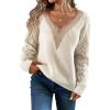 imageWIHOLL Womens Sweaters Lace V Neck Pullover Sweaters Loose Long Sleeve Tops