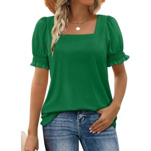imageWIHOLL Tops for Women Summer Casual Ruffle Trim Sleeve Square Neck T Shirts1green