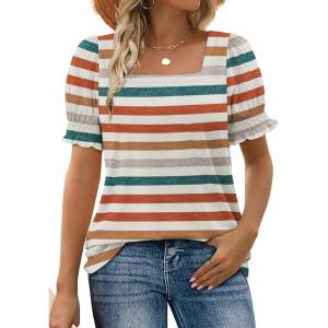 imageWIHOLL Tops for Women Summer Casual Ruffle Trim Sleeve Square Neck T Shirts2multicolor 2