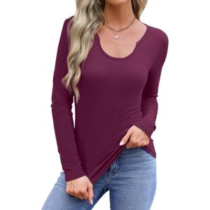 imageWIHOLL Womens Long Sleeve Shirts Basic Casual Tops Fall Fashion Slim Fitted Y2k Tops Clothes 2024Dark Purple