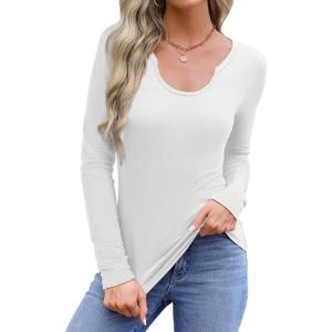 imageWIHOLL Womens Long Sleeve Shirts Basic Casual Tops Fall Fashion Slim Fitted Y2k Tops Clothes 2024White