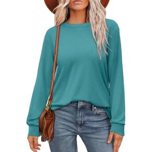 imageWIHOLL Womens Long Sleeve Shirts Loose Fits Fall Outfits Basic Casual Tunic Tops Crewneck ClothesBlue