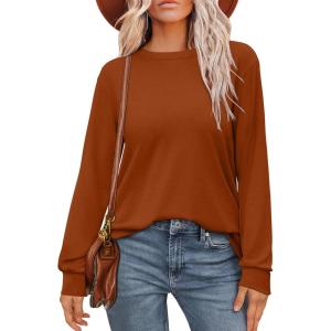 imageWIHOLL Womens Long Sleeve Shirts Loose Fits Fall Outfits Basic Casual Tunic Tops Crewneck ClothesCamarel