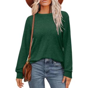 imageWIHOLL Womens Long Sleeve Shirts Loose Fits Fall Outfits Basic Casual Tunic Tops Crewneck ClothesGreen